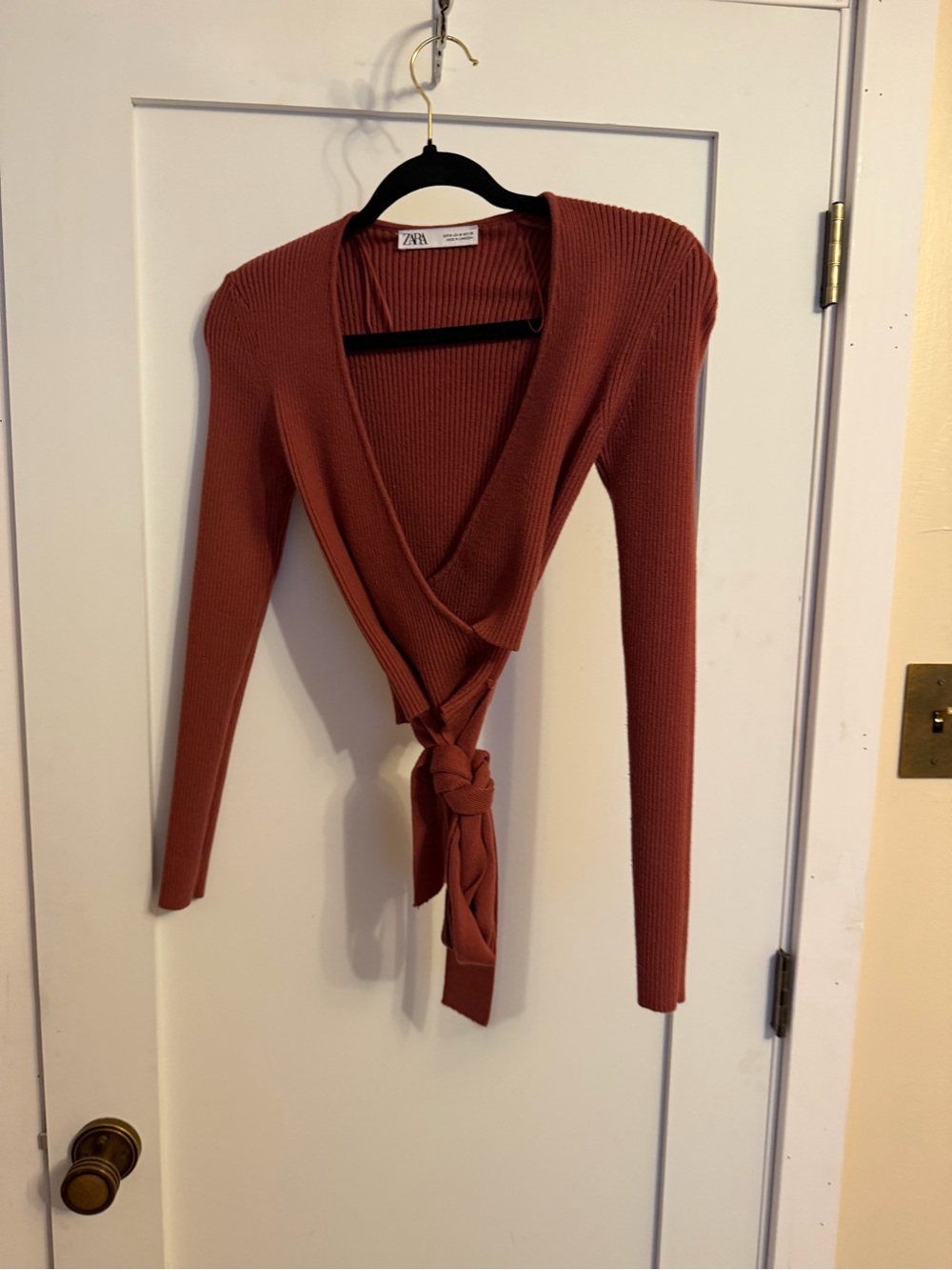 Zara Wrap-Style Ribbed Knit Sweater - Rust - Picture 3 of 5